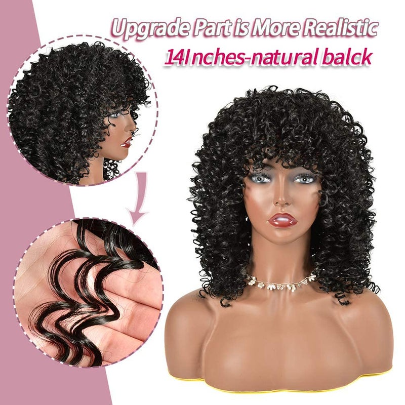 rosmile Curly Wigs for Black Women - Natural Black Synthetic African American Full Kinky Curly Afro Hair Wig with Bangs - Image 4